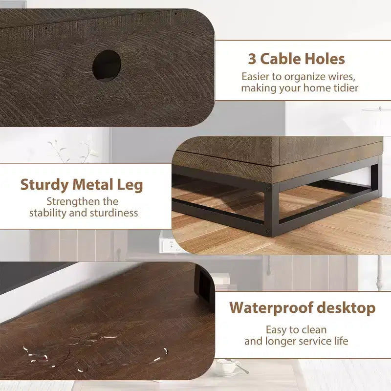 Meuble TV Moderne pour Téléviseurs Jusqu'à 75'', Meuble TV de 63'' en Bois avec Étagères Réglables et Pieds en Métal, Console TV pour Salon