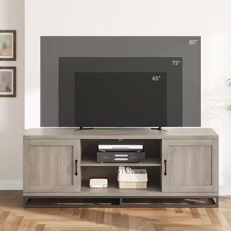 Meuble TV Moderne pour Téléviseurs Jusqu'à 75'', Meuble TV de 63'' en Bois avec Étagères Réglables et Pieds en Métal, Console TV pour Salon