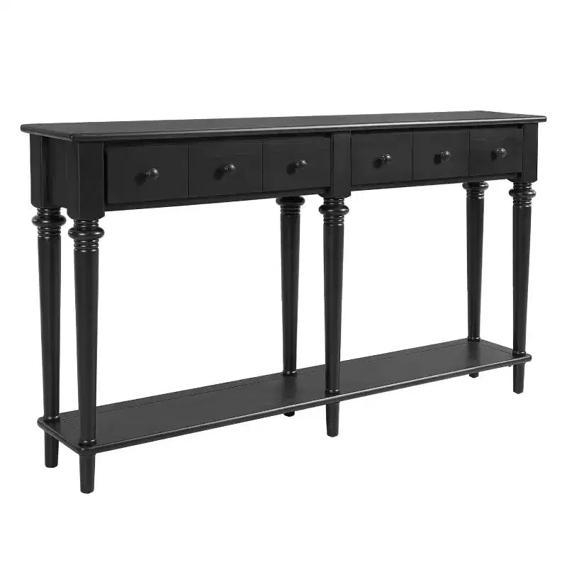 59.8IN Retro Entryway Table with 4 Drawers, Narrow Console Table with Open Shelves, Hallway Table for Living Room, Foyer, Black
