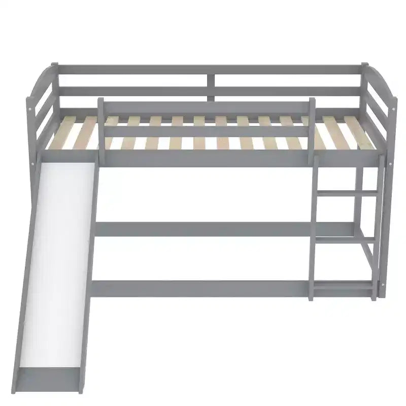 79.3IN Twin-Over-Twin Bunk Bed with Ladder, Kids Bunk Beds with Slide and Safety Guardrail, Bed Frames for Kids Room, Play Room, Gray