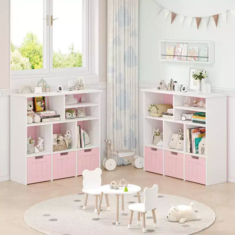 Étagère à livres pour enfants avec 3 tiroirs amovibles et 6 armoires de rangement, bibliothèque pour tout-petits et rangement de jouets pour chambre à coucher, salle de jeux, chambre d'enfant.