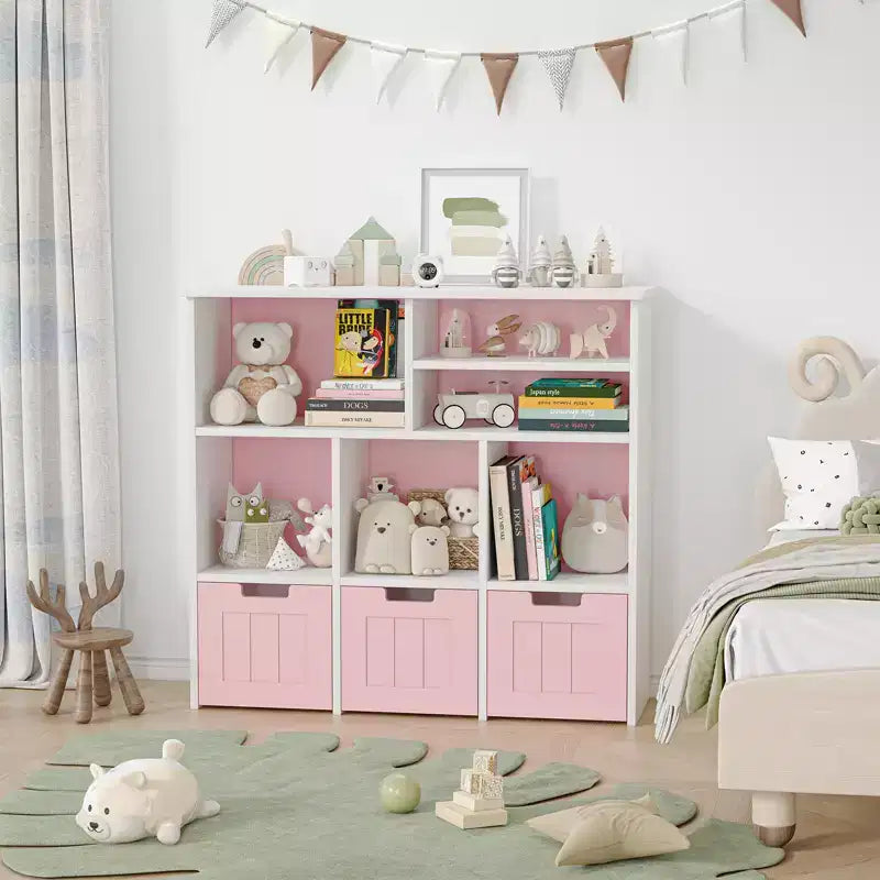 Étagère à livres pour enfants avec 3 tiroirs amovibles et 6 armoires de rangement, bibliothèque pour tout-petits et rangement de jouets pour chambre à coucher, salle de jeux, chambre d'enfant.