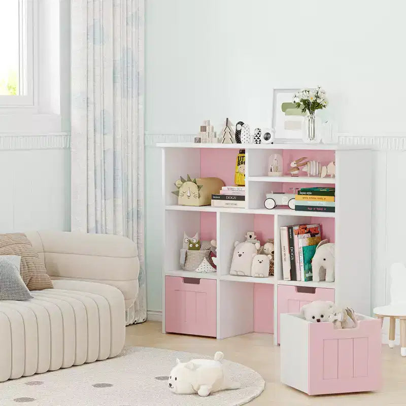 Étagère à livres pour enfants avec 3 tiroirs amovibles et 6 armoires de rangement, bibliothèque pour tout-petits et rangement de jouets pour chambre à coucher, salle de jeux, chambre d'enfant.