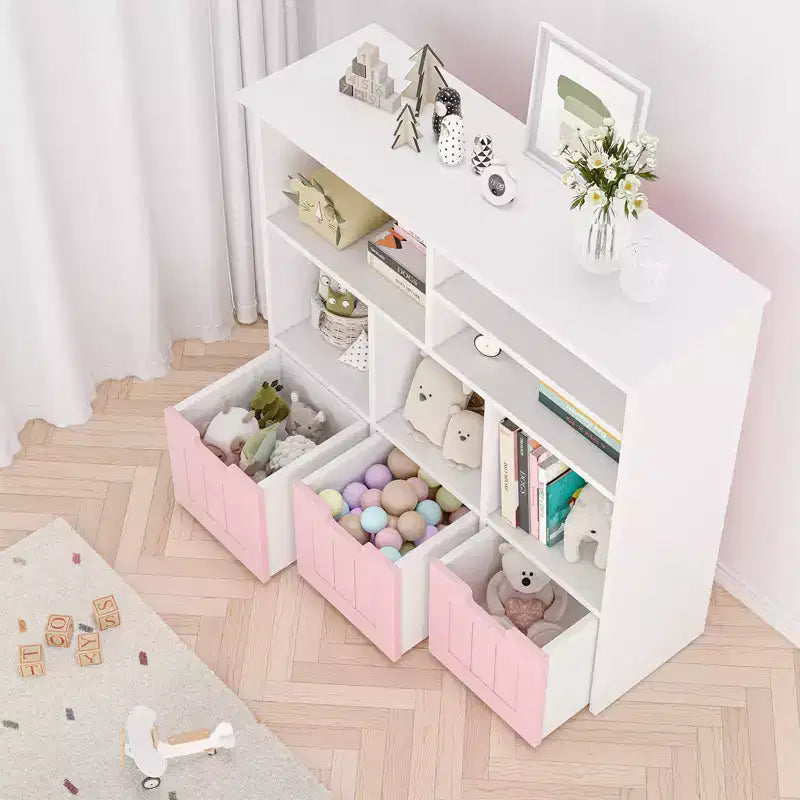 Étagère à livres pour enfants avec 3 tiroirs amovibles et 6 armoires de rangement, bibliothèque pour tout-petits et rangement de jouets pour chambre à coucher, salle de jeux, chambre d'enfant.