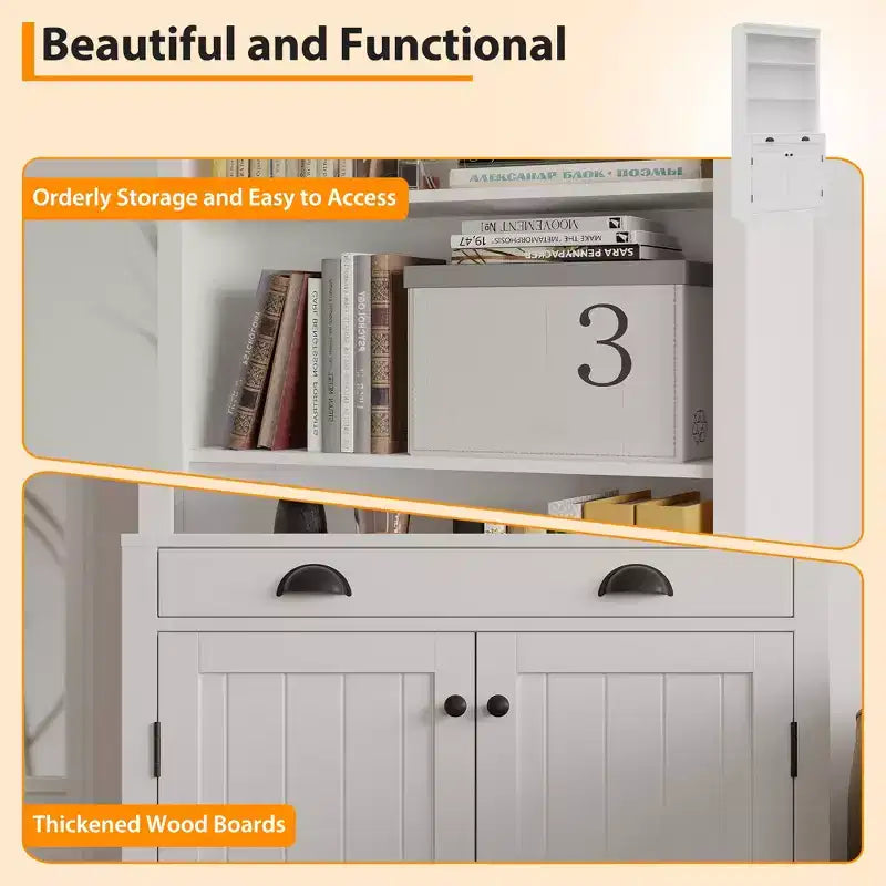 Bibliothèque avec portes, étagère de rangement 5 niveaux du sol au plafond avec 1 tiroir, bibliothèque blanche de 180 cm de haut pour bureau à domicile, salon