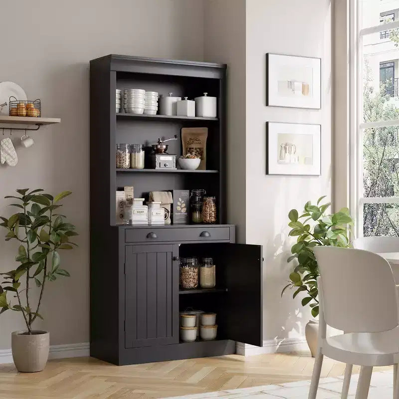 Bookcase with Doors, 5-Tier Floor-to-ceiling Bookshelf Storage Rack with 1 Drawer, 70.9 Inch High White Bookcase for Home Office, Living Room