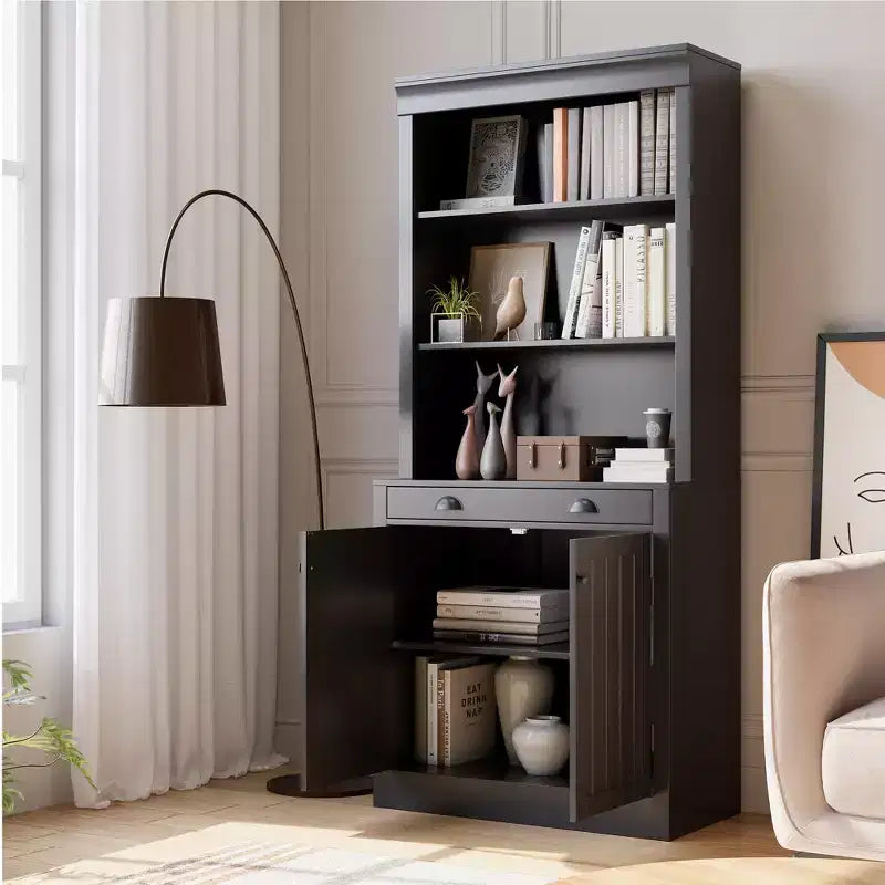 Bibliothèque avec portes, étagère de rangement 5 niveaux du sol au plafond avec 1 tiroir, bibliothèque blanche de 180 cm de haut pour bureau à domicile, salon