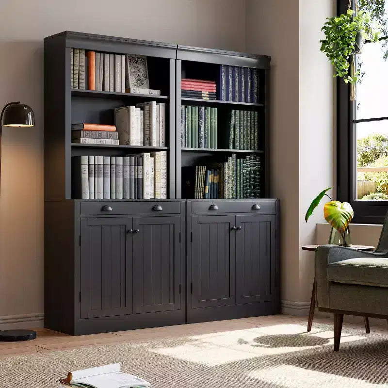 Bibliothèque avec portes, étagère de rangement 5 niveaux du sol au plafond avec 1 tiroir, bibliothèque blanche de 180 cm de haut pour bureau à domicile, salon