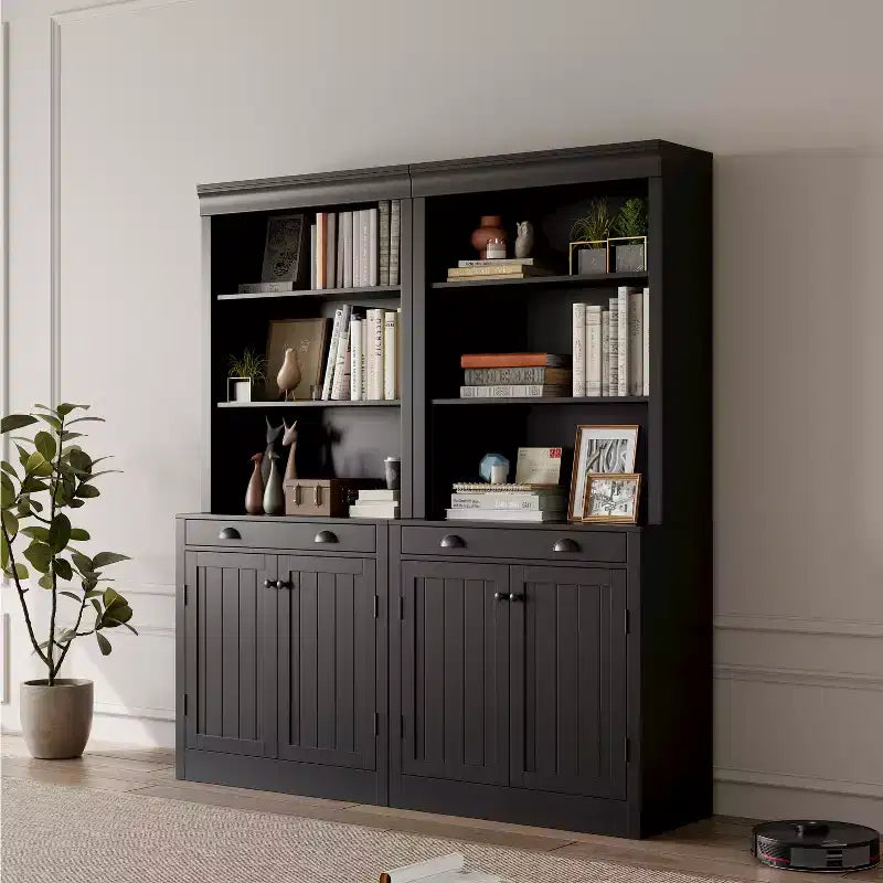 Bibliothèque avec portes, étagère de rangement 5 niveaux du sol au plafond avec 1 tiroir, bibliothèque blanche de 180 cm de haut pour bureau à domicile, salon