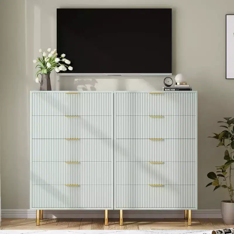 Commode moderne en bois avec poignées dorées, meuble de rangement haut pour un rangement efficace, organisateur de tiroirs pour chambre à coucher, salon