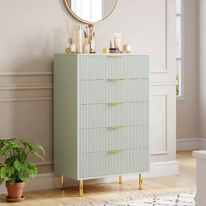 Commode moderne en bois avec poignées dorées, meuble de rangement haut pour un rangement efficace, organisateur de tiroirs pour chambre à coucher, salon