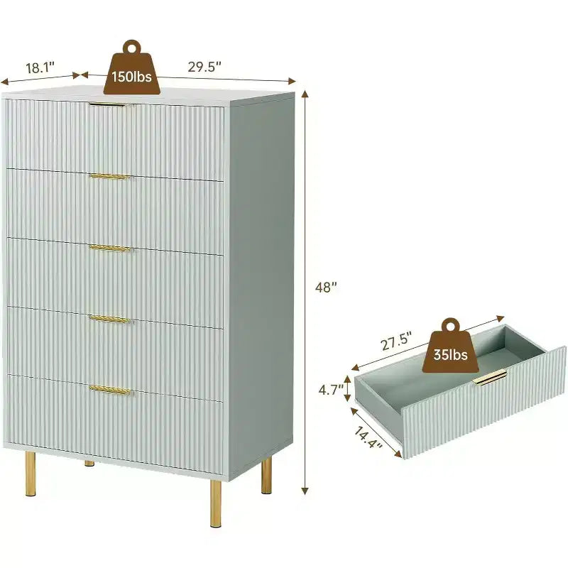 Commode moderne en bois avec poignées dorées, meuble de rangement haut pour un rangement efficace, organisateur de tiroirs pour chambre à coucher, salon