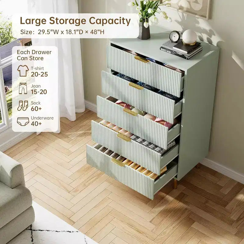 Commode moderne en bois avec poignées dorées, meuble de rangement haut pour un rangement efficace, organisateur de tiroirs pour chambre à coucher, salon
