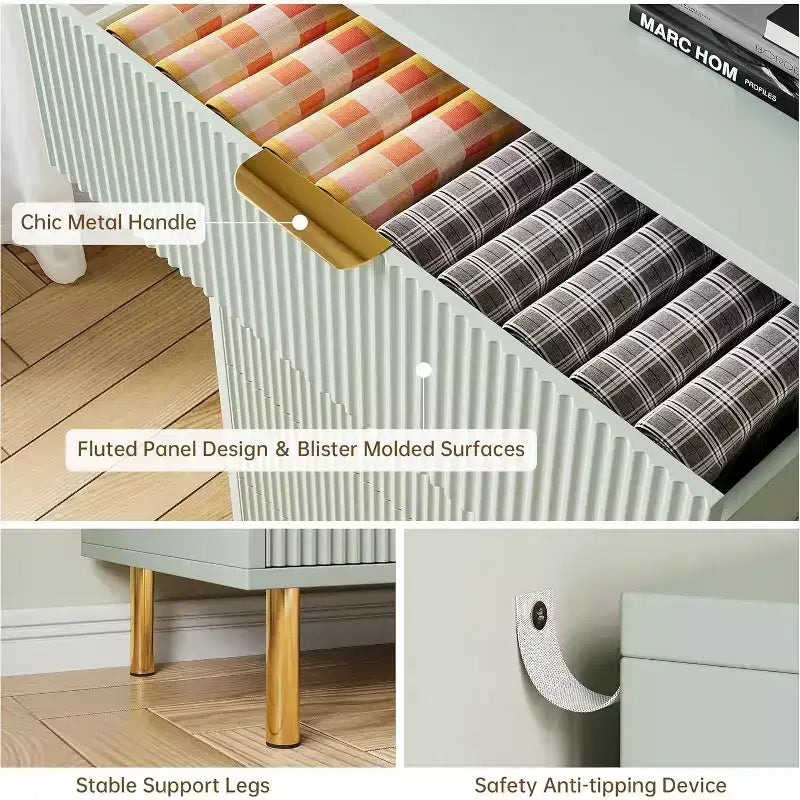 Commode moderne en bois avec poignées dorées, meuble de rangement haut pour un rangement efficace, organisateur de tiroirs pour chambre à coucher, salon