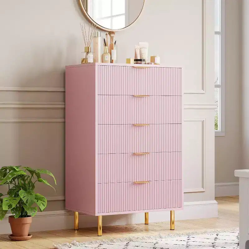 Commode moderne en bois avec poignées dorées, meuble de rangement haut pour un rangement efficace, organisateur de tiroirs pour chambre à coucher, salon