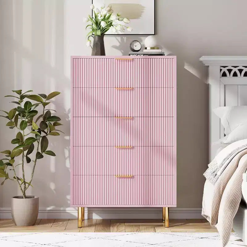 Commode moderne en bois avec poignées dorées, meuble de rangement haut pour un rangement efficace, organisateur de tiroirs pour chambre à coucher, salon