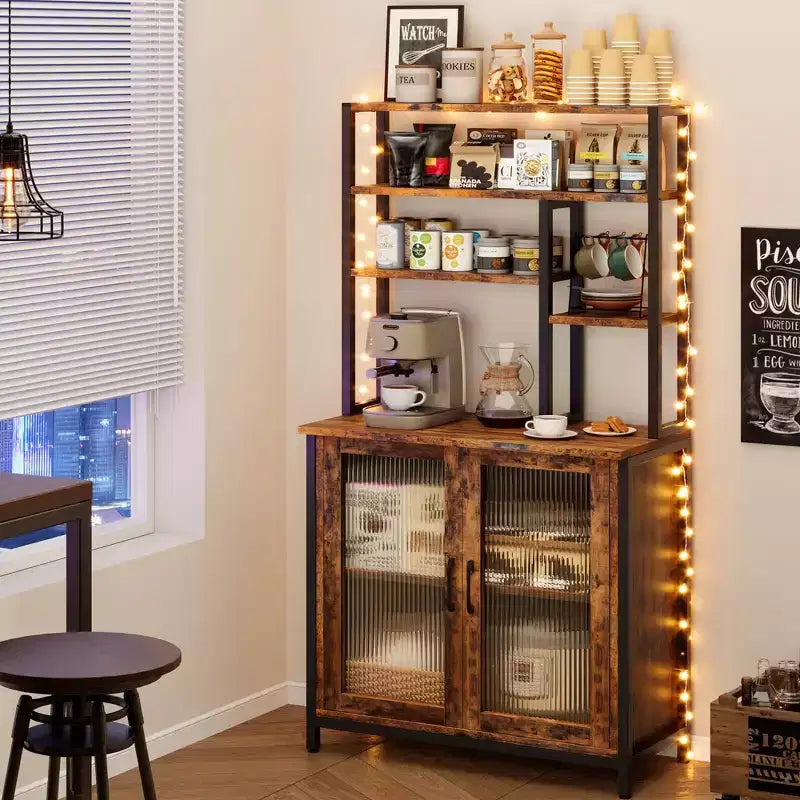 Sideboard Buffet Cabinet, 31.5in Small Farmhouse Kitchen Cupboard Coffee Bar Storage Cabinet with Adjustable Shelves for Living Room Entryway