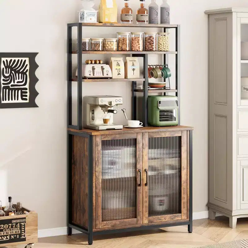 Sideboard Buffet Cabinet, 31.5in Small Farmhouse Kitchen Cupboard Coffee Bar Storage Cabinet with Adjustable Shelves for Living Room Entryway