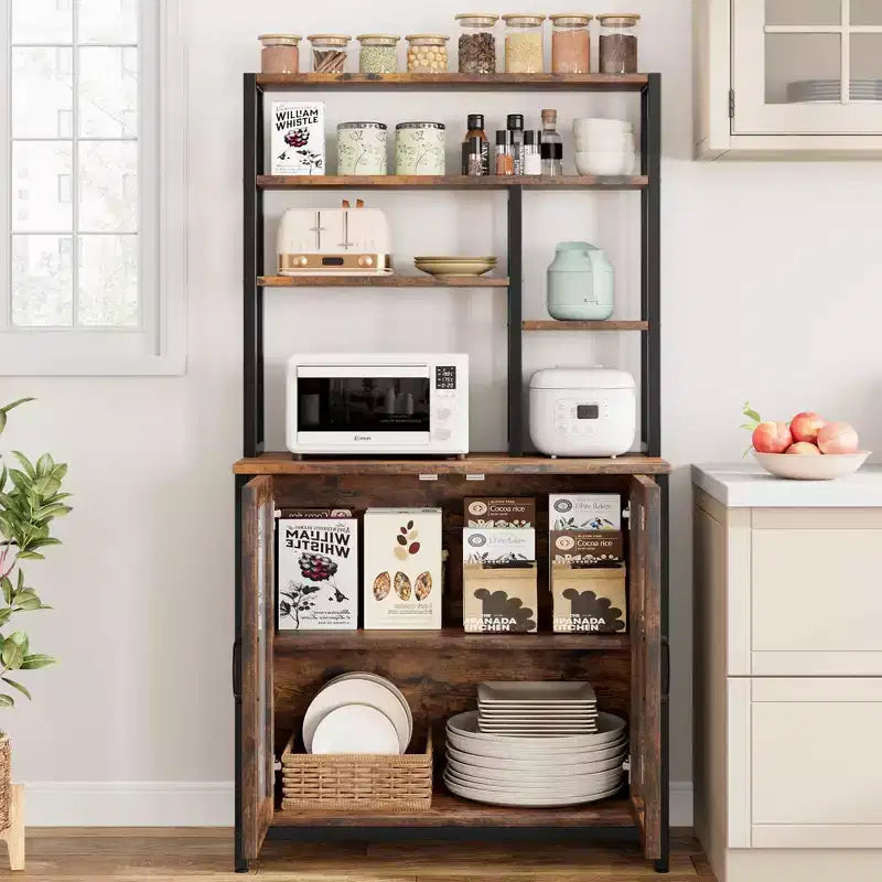 Sideboard Buffet Cabinet, 31.5in Small Farmhouse Kitchen Cupboard Coffee Bar Storage Cabinet with Adjustable Shelves for Living Room Entryway