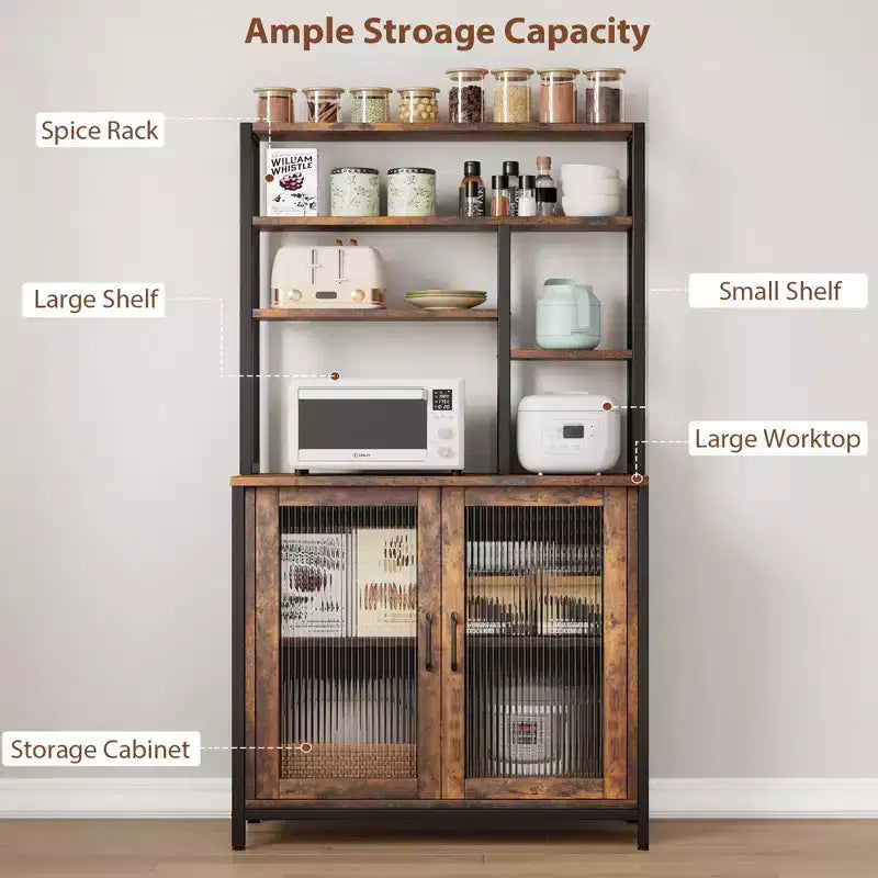 Sideboard Buffet Cabinet, 31.5in Small Farmhouse Kitchen Cupboard Coffee Bar Storage Cabinet with Adjustable Shelves for Living Room Entryway