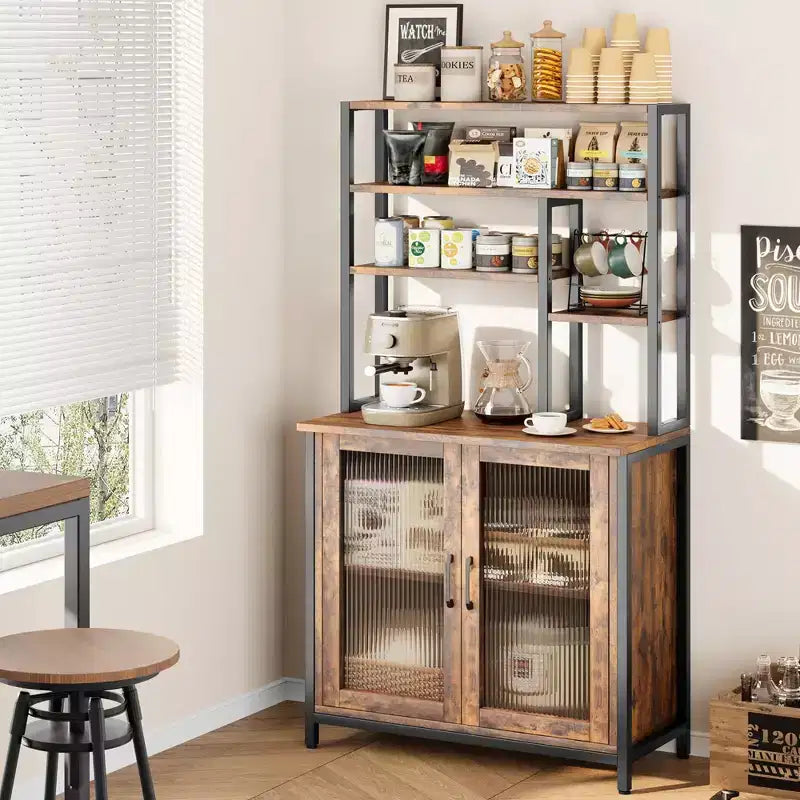 Sideboard Buffet Cabinet, 31.5in Small Farmhouse Kitchen Cupboard Coffee Bar Storage Cabinet with Adjustable Shelves for Living Room Entryway