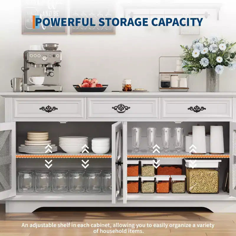 Sideboard Buffet Cabinet, 31.5in Small Farmhouse Kitchen Cupboard Coffee Bar Storage Cabinet with Adjustable Shelves for Living Room Entryway