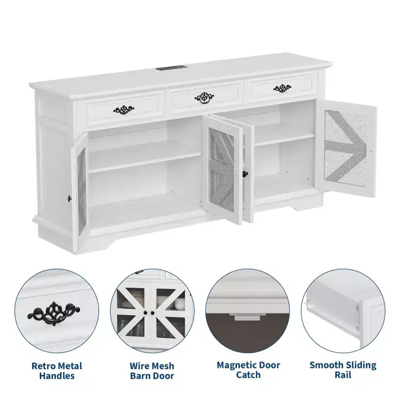 Sideboard Buffet Cabinet, 31.5in Small Farmhouse Kitchen Cupboard Coffee Bar Storage Cabinet with Adjustable Shelves for Living Room Entryway