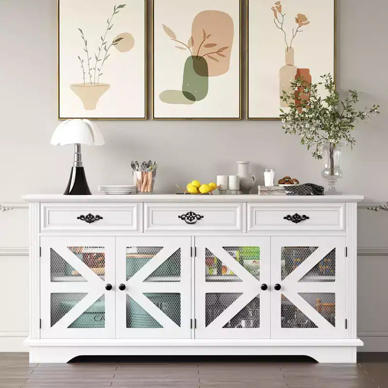 Sideboard Buffet Cabinet, 31.5in Small Farmhouse Kitchen Cupboard Coffee Bar Storage Cabinet with Adjustable Shelves for Living Room Entryway