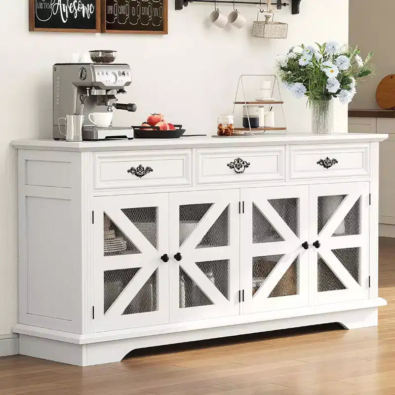 Sideboard Buffet Cabinet, 31.5in Small Farmhouse Kitchen Cupboard Coffee Bar Storage Cabinet with Adjustable Shelves for Living Room Entryway