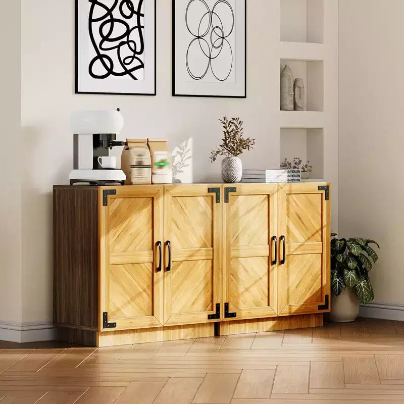Sideboard Buffet Cabinet, 31.5in Small Farmhouse Kitchen Cupboard Coffee Bar Storage Cabinet with Adjustable Shelves for Living Room Entryway
