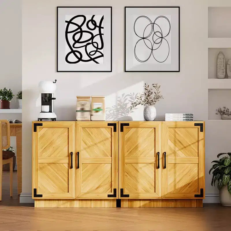 Sideboard Buffet Cabinet, 31.5in Small Farmhouse Kitchen Cupboard Coffee Bar Storage Cabinet with Adjustable Shelves for Living Room Entryway