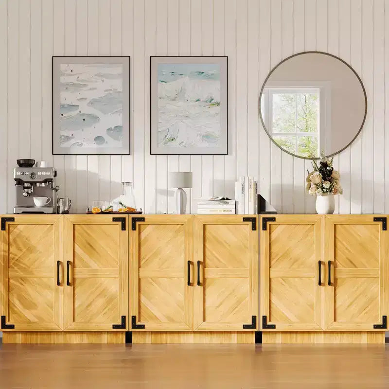 Sideboard Buffet Cabinet, 31.5in Small Farmhouse Kitchen Cupboard Coffee Bar Storage Cabinet with Adjustable Shelves for Living Room Entryway