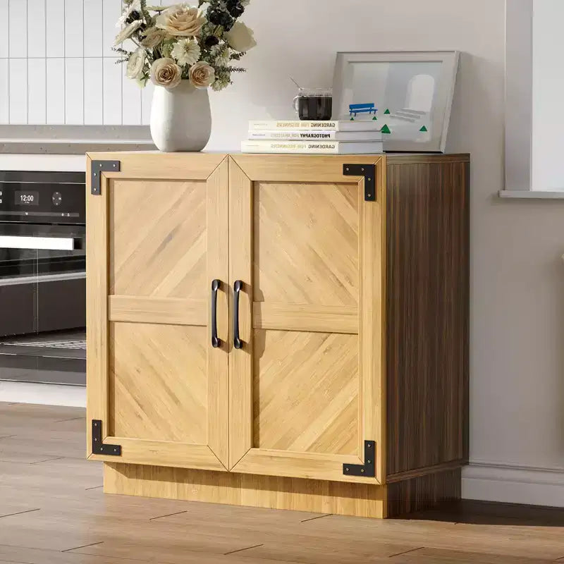Sideboard Buffet Cabinet, 31.5in Small Farmhouse Kitchen Cupboard Coffee Bar Storage Cabinet with Adjustable Shelves for Living Room Entryway