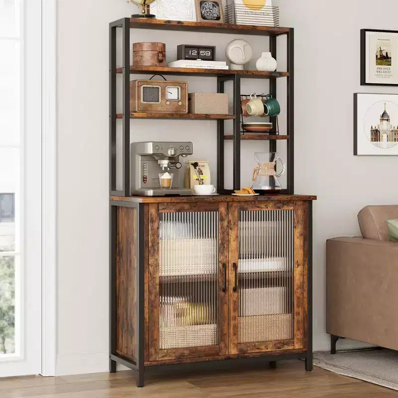 Sideboard Buffet Cabinet, 31.5in Small Farmhouse Kitchen Cupboard Coffee Bar Storage Cabinet with Adjustable Shelves for Living Room Entryway