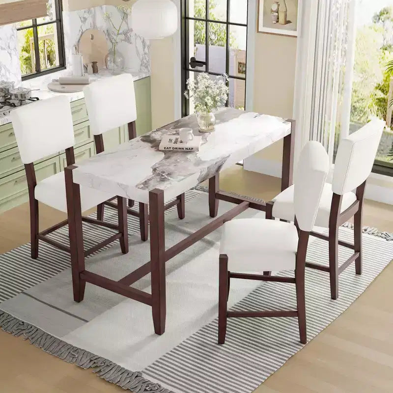 Table à manger moderne de 47,5 pouces avec finition en faux marbre, table de cuisine avec pieds renforcés, table pour cuisine, salon