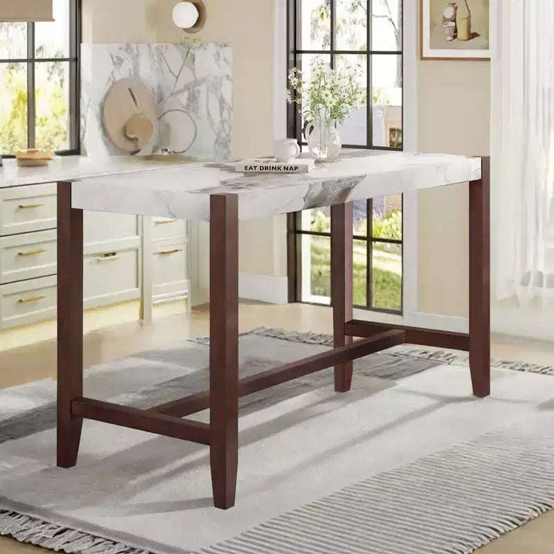 Table à manger moderne de 47,5 pouces avec finition en faux marbre, table de cuisine avec pieds renforcés, table pour cuisine, salon