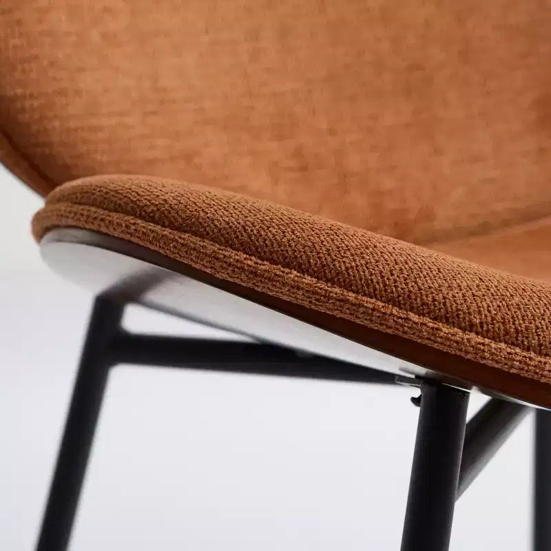 Sleek Shell Dining Chair, Soft Fabric with Metal Legs, Mid-Century Modern, Walnut Finish Back