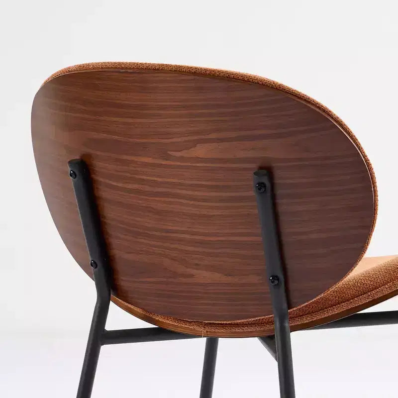 Sleek Shell Dining Chair, Soft Fabric with Metal Legs, Mid-Century Modern, Walnut Finish Back