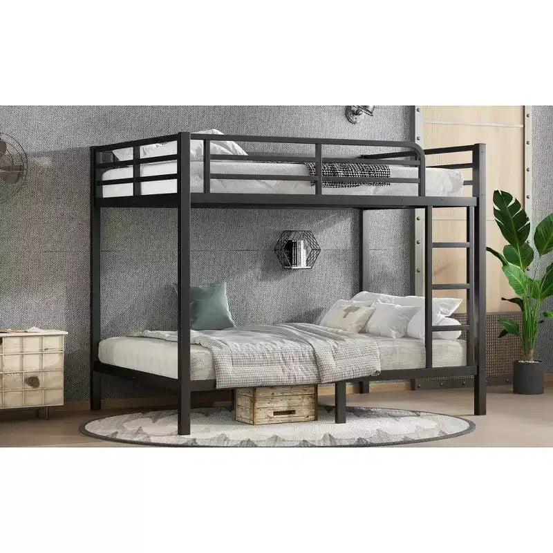 Lit superposé métallique double sur double pour adolescents et adultes, cadre robuste et silencieux, gain de place avec rangement sous le lit, noir et blanc