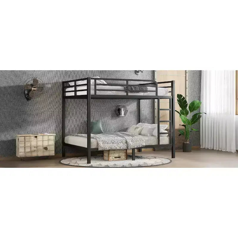 Lit superposé métallique double sur double pour adolescents et adultes, cadre robuste et silencieux, gain de place avec rangement sous le lit, noir et blanc