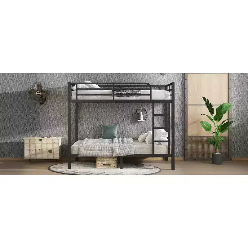 Lit superposé métallique double sur double pour adolescents et adultes, cadre robuste et silencieux, gain de place avec rangement sous le lit, noir et blanc
