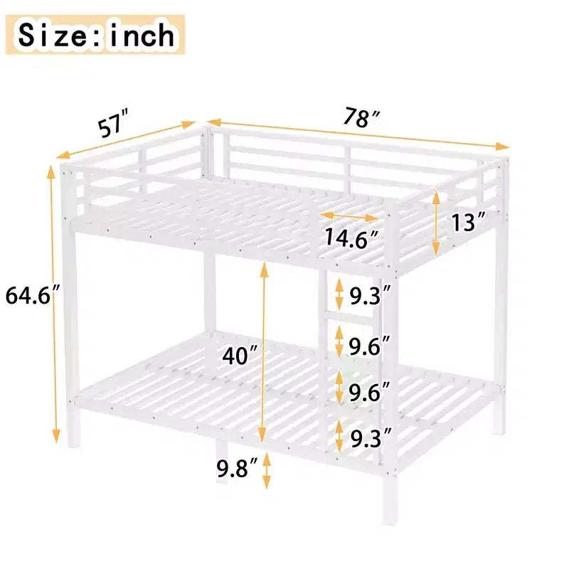 Lit superposé métallique double sur double pour adolescents et adultes, cadre robuste et silencieux, gain de place avec rangement sous le lit, noir et blanc