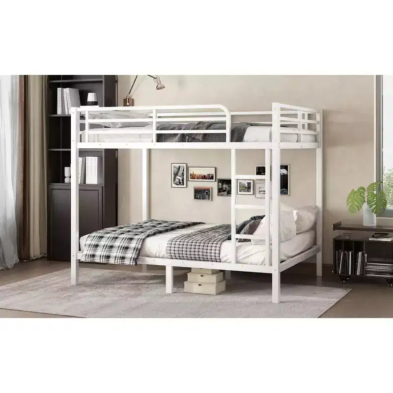 Lit superposé métallique double sur double pour adolescents et adultes, cadre robuste et silencieux, gain de place avec rangement sous le lit, noir et blanc