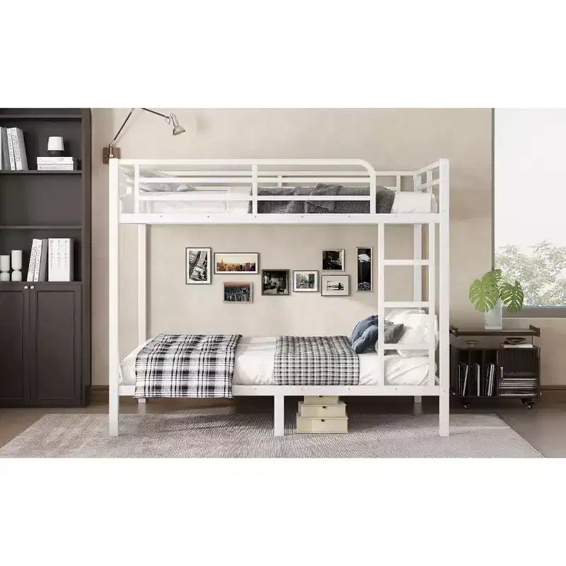 Lit superposé métallique double sur double pour adolescents et adultes, cadre robuste et silencieux, gain de place avec rangement sous le lit, noir et blanc