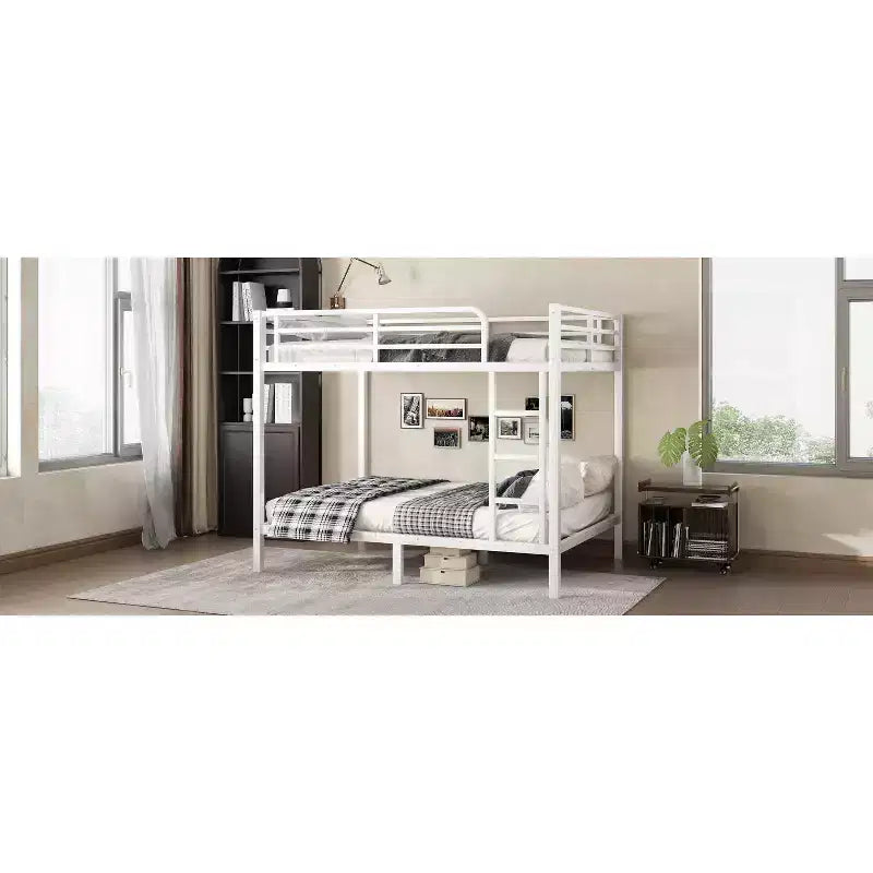 Lit superposé métallique double sur double pour adolescents et adultes, cadre robuste et silencieux, gain de place avec rangement sous le lit, noir et blanc