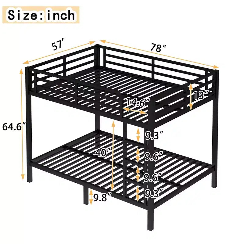 Lit superposé métallique double sur double pour adolescents et adultes, cadre robuste et silencieux, gain de place avec rangement sous le lit, noir et blanc