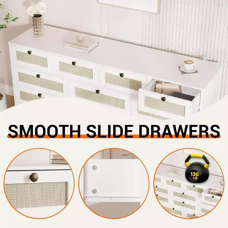 12-Drawer Wood Dresser for Bedroom, 61 Wide Wooden Chest of Drawers, Modern Dresser & TV Stand for 65 TV for Living Room or Hallway