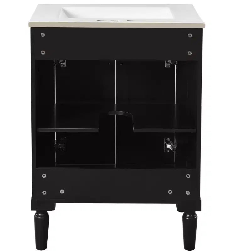 Meuble-lavabo de 24 pouces avec évier, armoire de rangement de salle de bain avec étagères à 2 niveaux, meubles de salle de bain en bois sur pied