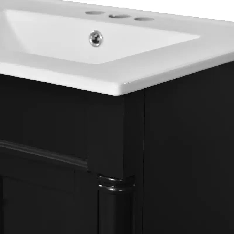 Meuble-lavabo de 24 pouces avec évier, armoire de rangement de salle de bain avec étagères à 2 niveaux, meubles de salle de bain en bois sur pied
