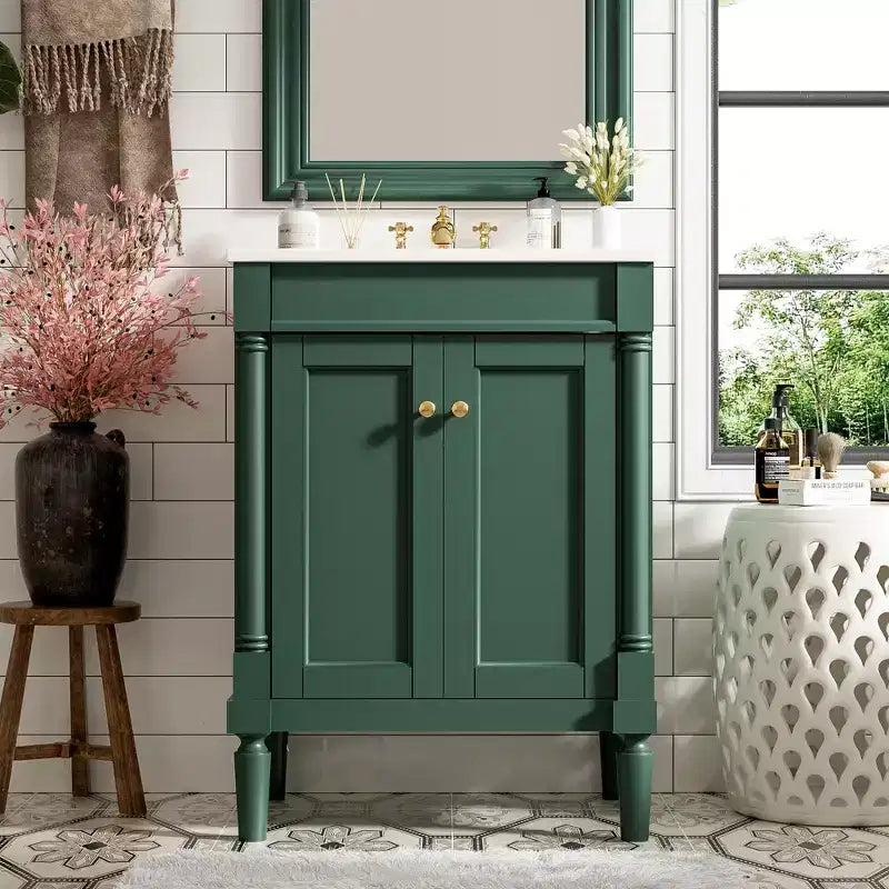 Meuble-lavabo de 24 pouces avec évier, armoire de rangement de salle de bain avec étagères à 2 niveaux, meubles de salle de bain en bois sur pied